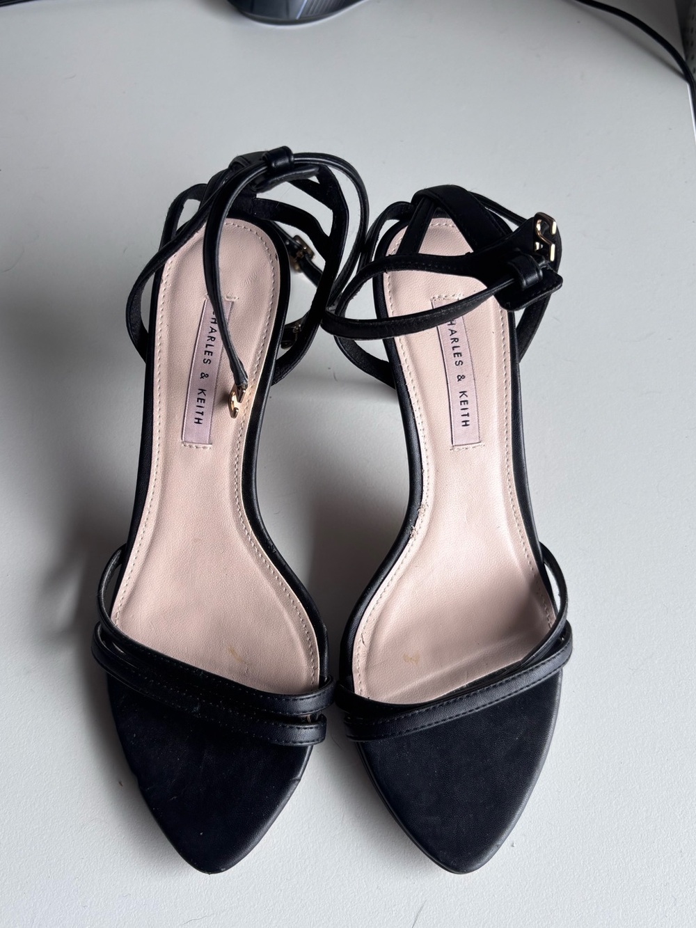 Charles & Keith - Black Open-Toe Ankle Strap Heels